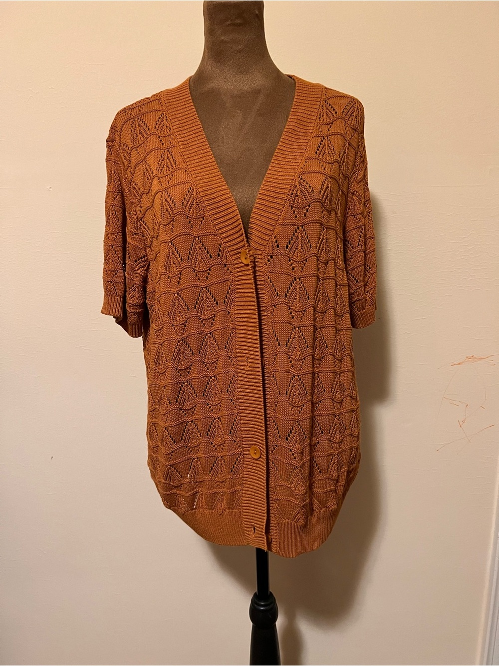 zeagoo Rust Openwork Short-Sleeve Button Cardigan